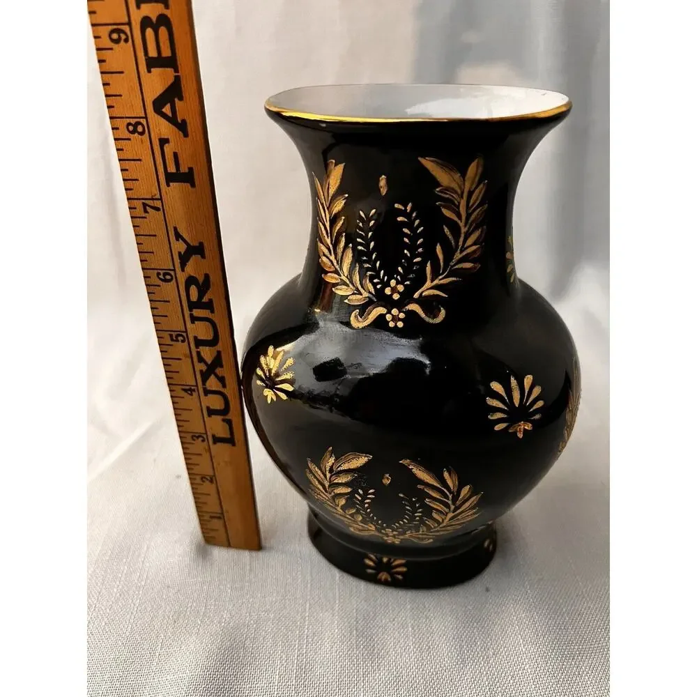 Andrea Sakek Vase Black Gold Vintage Traditional Ceramic Regency Home Decor